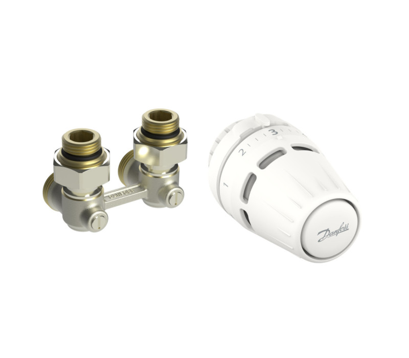 Комплект для радиатора с нижним подключением угловой M30x1.5 Regus RA+RLV-KB 1/2" Danfoss 015G5309 Комплект для радиатора с нижним подключением угловой M30x1.5 Regus RA+RLV-KB 1/2" Danfoss 015G5309