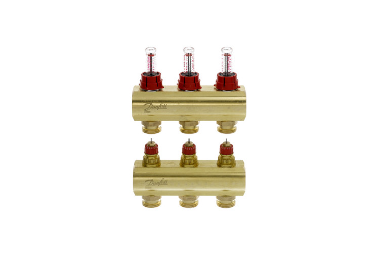 Колектор 1"х3 виходи з витратоміром FHF-3F 3/4" Danfoss 088U0523 088U0523