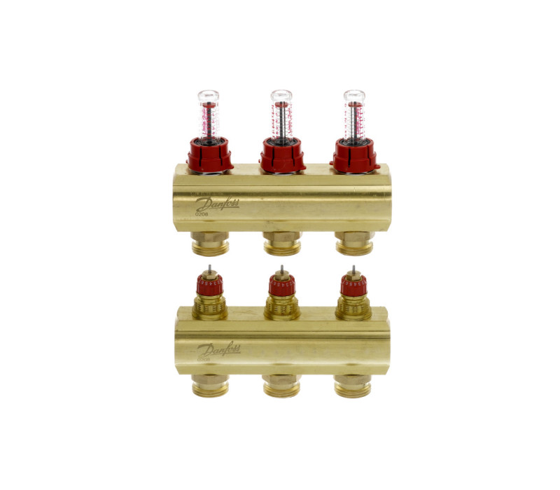 Колектор 1"х3 виходи з витратоміром FHF-3F 3/4" Danfoss 088U0523 Колектор 1"х3 виходи з витратоміром FHF-3F 3/4" Danfoss 088U0523