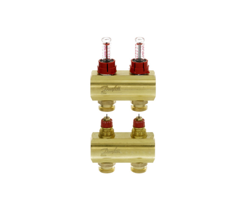 Колектор 1"х2 виходи з витратоміром FHF-2f 3/4" Danfoss 088U0522 Колектор 1"х2 виходи з витратоміром FHF-2f 3/4" Danfoss 088U0522