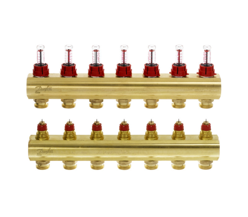 Колектор 1"х7 виходів з витратоміром FHF-7F 3/4" Danfoss 088U0527 Колектор 1"х7 виходів з витратоміром FHF-7F 3/4" Danfoss 088U0527