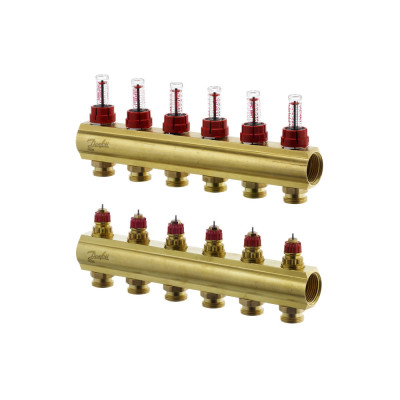 Колектор 1"х6 виходів з витратоміром FHF - 6f 3/4" Danfoss 088U0526