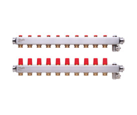 Коллектор 1"х10 выходов без расходомеров SSM-10 с термоклапанами 3/4" Danfoss 088U0810