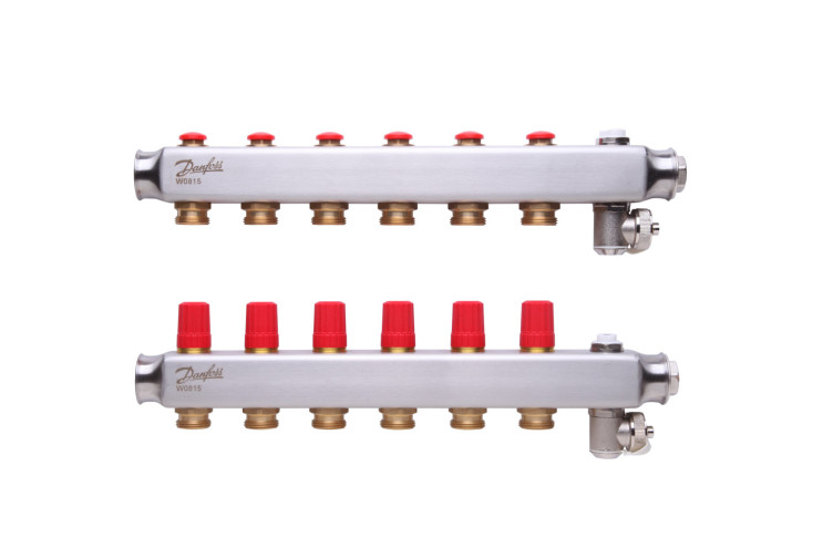 Коллектор 1"х6 выходов без расходомеров SSM-6 с термоклапанами 3/4" Danfoss 088U0806 088U0806