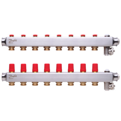 Коллектор 1"х8 выходов без расходомеров SSM-8 с термоклапанами 3/4" Danfoss 088U0808 Коллектор 1"х8 выходов без расходомеров SSM-8 с термоклапанами 3/4" Danfoss 088U0808