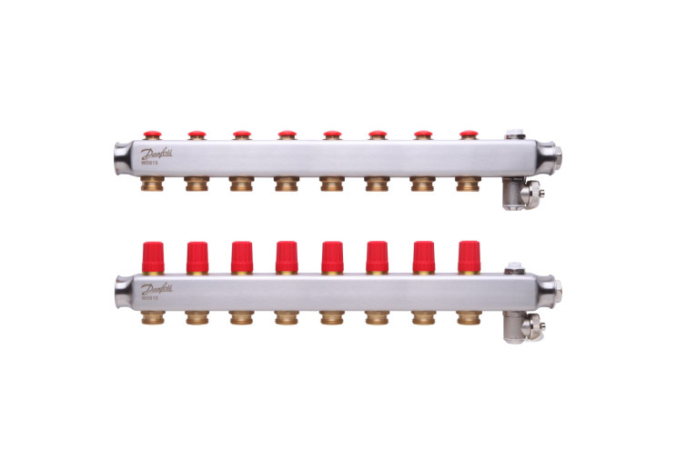 Коллектор 1"х8 выходов без расходомеров SSM-8 с термоклапанами 3/4" Danfoss 088U0808 088U0808