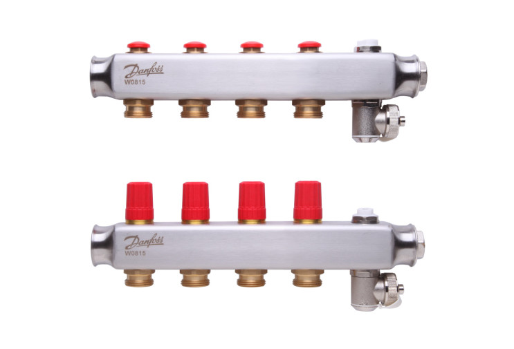 Коллектор 1"х4 выхода без расходомеров SSM-4 с термоклапанами 3/4" Danfoss 088U0804 088U0804