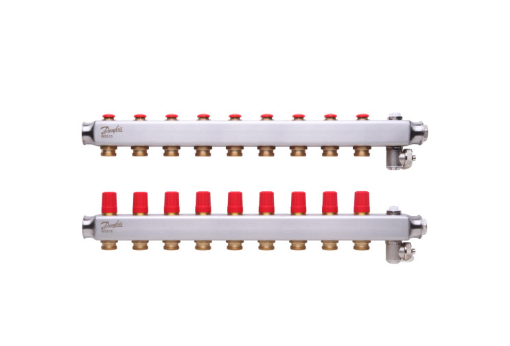 Коллектор 1"х9 выходов без расходомеров SSM-9 с термоклапанами 3/4" Danfoss 088U0809 088U0809
