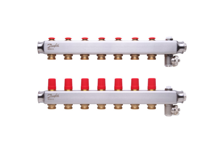 Коллектор 1"х7 выходов без расходомеров SSM-7 с термоклапанами 3/4" Danfoss 088U0807 088U0807