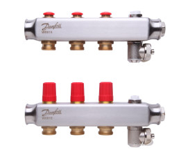 Колектор 1"х3 виходи без витратомірів SSM-3 з термоклапанами 3/4" Danfoss 088U0803