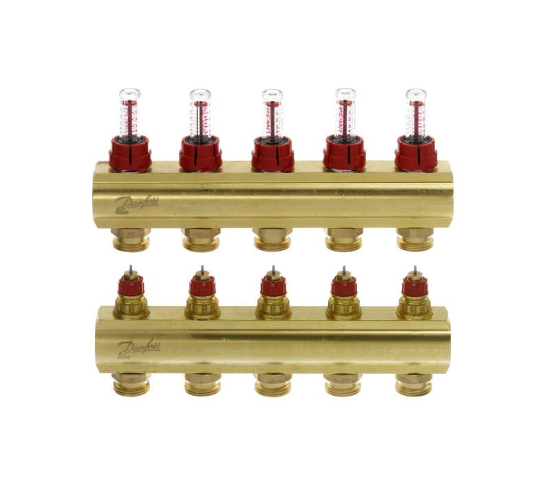 Колектор 1"х5 виходів з витратоміром FHF-5F 3/4" Danfoss 088U0525 Колектор 1"х5 виходів з витратоміром FHF-5F 3/4" Danfoss 088U0525