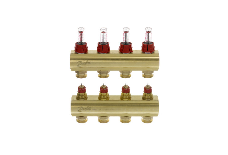 Колектор 1"х4 виходи з витратоміром FHF-4F 3/4" Danfoss 088U0524 088U0524