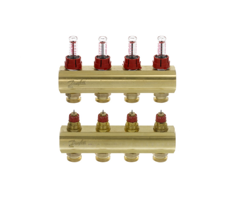 Колектор 1"х4 виходи з витратоміром FHF-4F 3/4" Danfoss 088U0524 Колектор 1"х4 виходи з витратоміром FHF-4F 3/4" Danfoss 088U0524