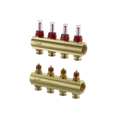 Колектор 1"х4 виходи з витратоміром FHF-4F 3/4" Danfoss 088U0524