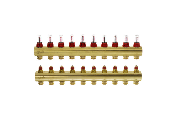 Колектор 1"х10 виходів з витратоміром FHF-10F 3/4" Danfoss 088U0530 088U0530