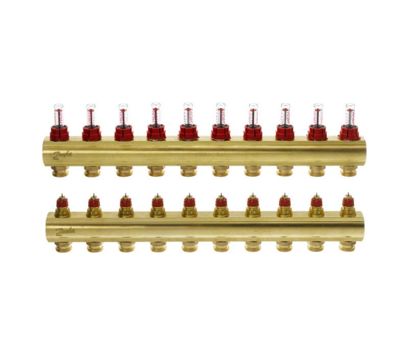 Колектор 1"х10 виходів з витратоміром FHF-10F 3/4" Danfoss 088U0530