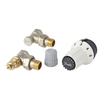 Комплект для радіатора з боковим підключенням кутовий RA-FN+RAS-C+RLV-S 1/2" Danfoss 013G5253