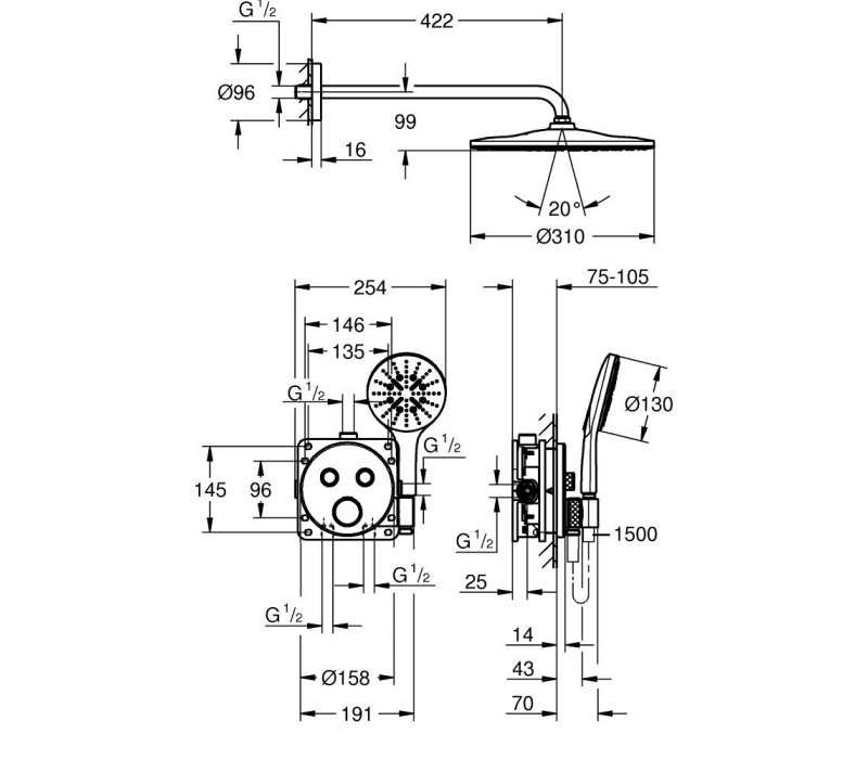 Прихована Душова система Grohe Grohtherm SmartControl з Rainshower Mono 310 (34866000)