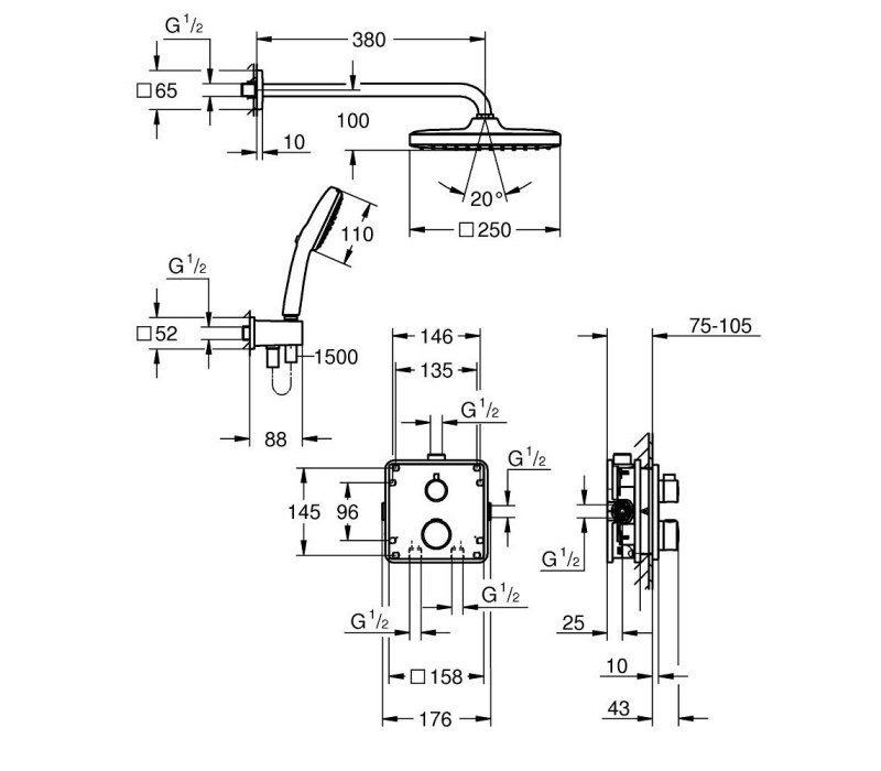 Прихована Душова система Grohe Grohtherm з Tempesta 250 Cube (34871000)