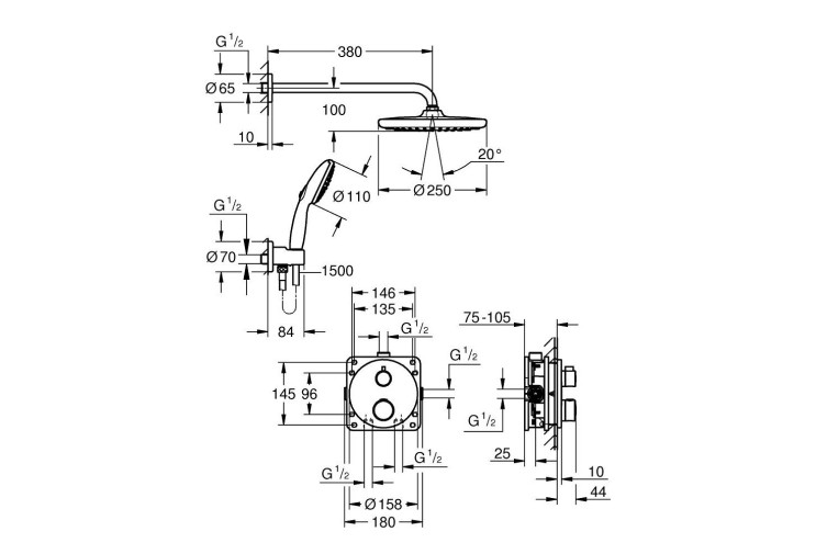 Душевая система Grohe Grohtherm скрытого монтажа с Tempesta 250 (34872000) 34872000 Душевая система Grohe Grohtherm скрытого монтажа с Tempesta 250 (34872000) 34872000