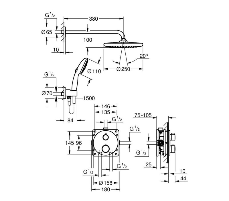Душевая система Grohe Grohtherm скрытого монтажа с Tempesta 250 (34872000)