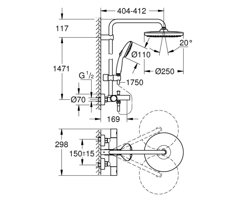 Душова система Grohe Tempesta System 250 з термостатом для ванни (266722431) Душова система Grohe Tempesta System 250 з термостатом для ванни (266722431)