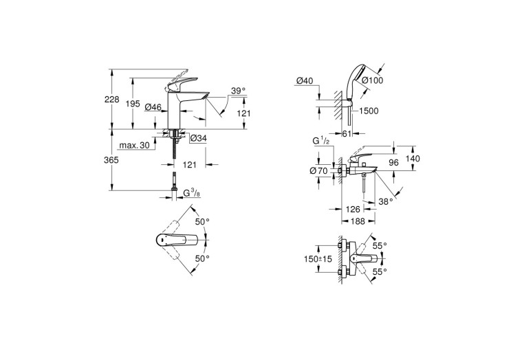 Комплект смесителей Grohe Eurosmart 2 в 1 для ванной (UA123302M0) UA123302M0