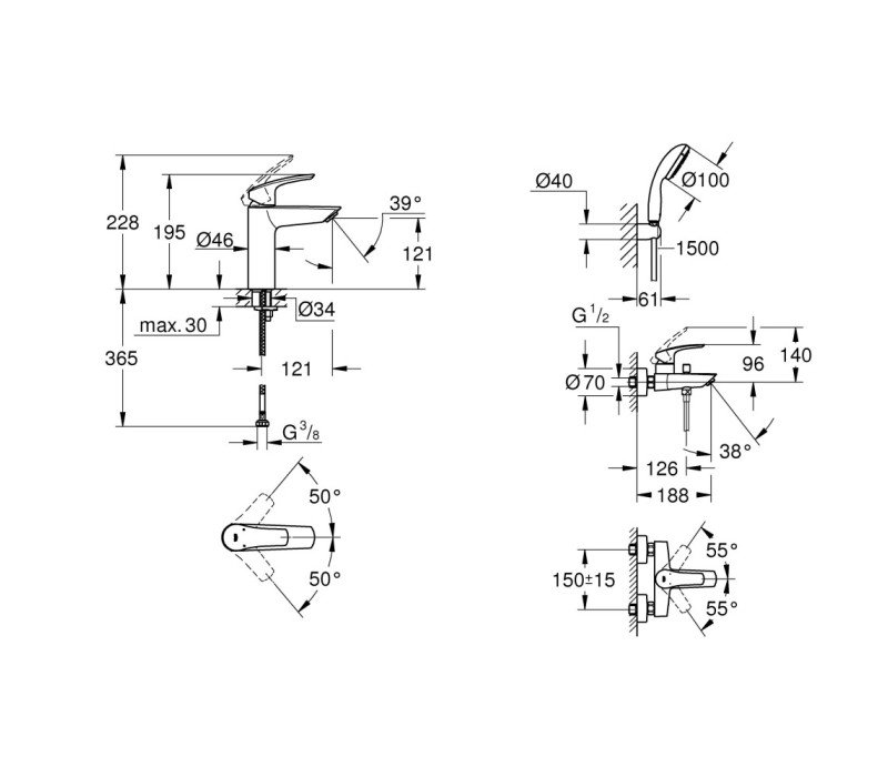 Комплект смесителей Grohe Eurosmart 2 в 1 для ванной (UA123302M0) Комплект смесителей Grohe Eurosmart 2 в 1 для ванной (UA123302M0)