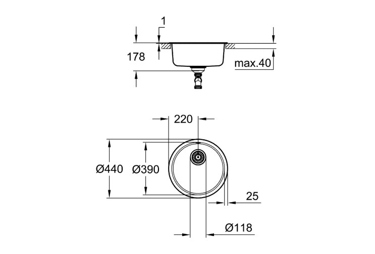 Мийка для кухні Grohe d 440 мм кругла, матова (31720sd0) 31720SD0
