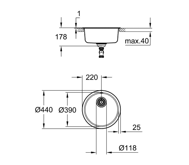 Мойка для кухни Grohe d 440 мм круглая, матовая (31720sd0)