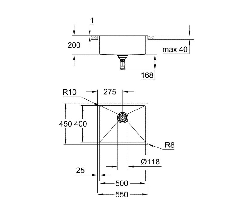 Мойка для кухни Grohe 550 x 450 мм, 1 чаша, матовая (31726sd0)