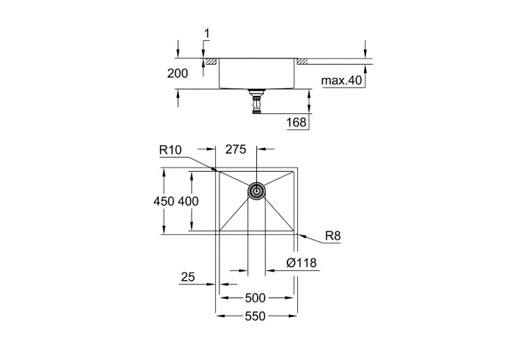 Мийка для кухні Grohe 550 x 450 мм, 1 чаша, матова (31726sd0) 31726SD0 Мийка для кухні Grohe 550 x 450 мм, 1 чаша, матова (31726sd0) 31726SD0