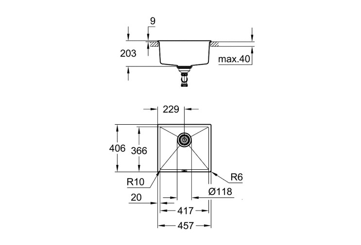 Мийка для кухні Grohe 457 x 406 мм, Granite Black (31653ap0) 31653AP0 Мийка для кухні Grohe 457 x 406 мм, Granite Black (31653ap0) 31653AP0