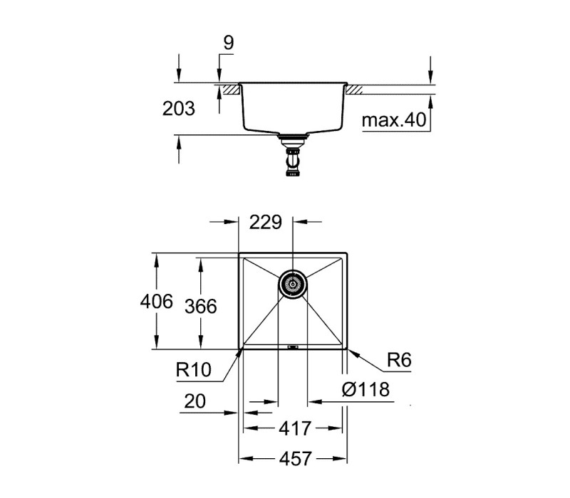 Мойка для кухни Grohe 457 x 406 мм, Granite Black (31653ap0)