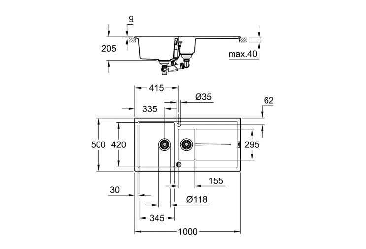 Мийка для кухні Grohe 1000 х 500 мм, Granite Black (31642ap0) 31642AP0 Мийка для кухні Grohe 1000 х 500 мм, Granite Black (31642ap0) 31642AP0