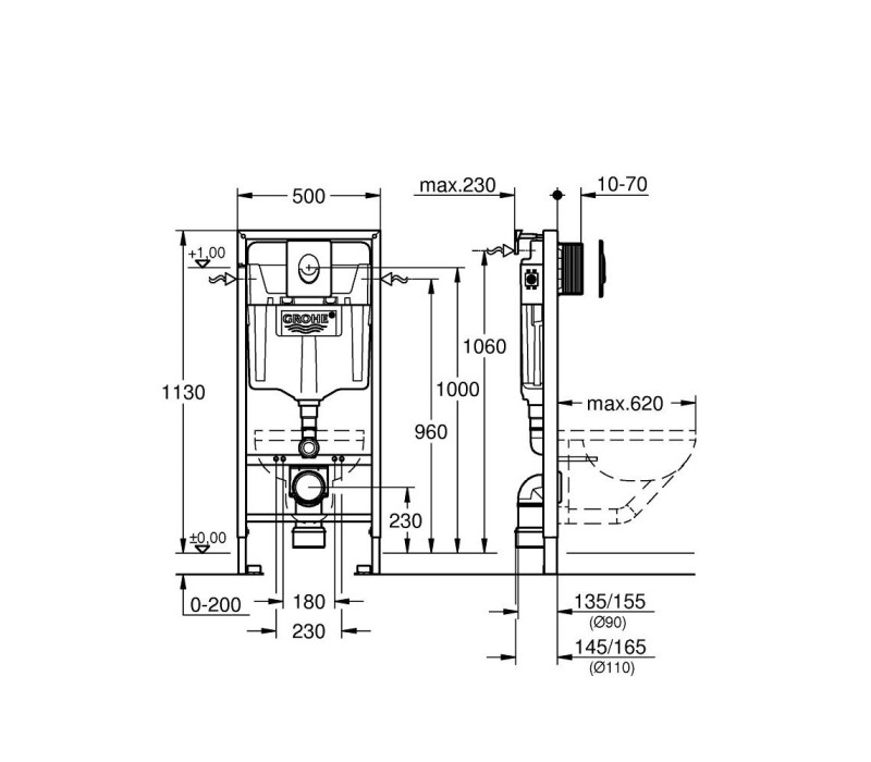 Комплект 3-в-1 для унітазу Grohe Rapid SL (кнопка Skate Air) + 37131000 (38722001)