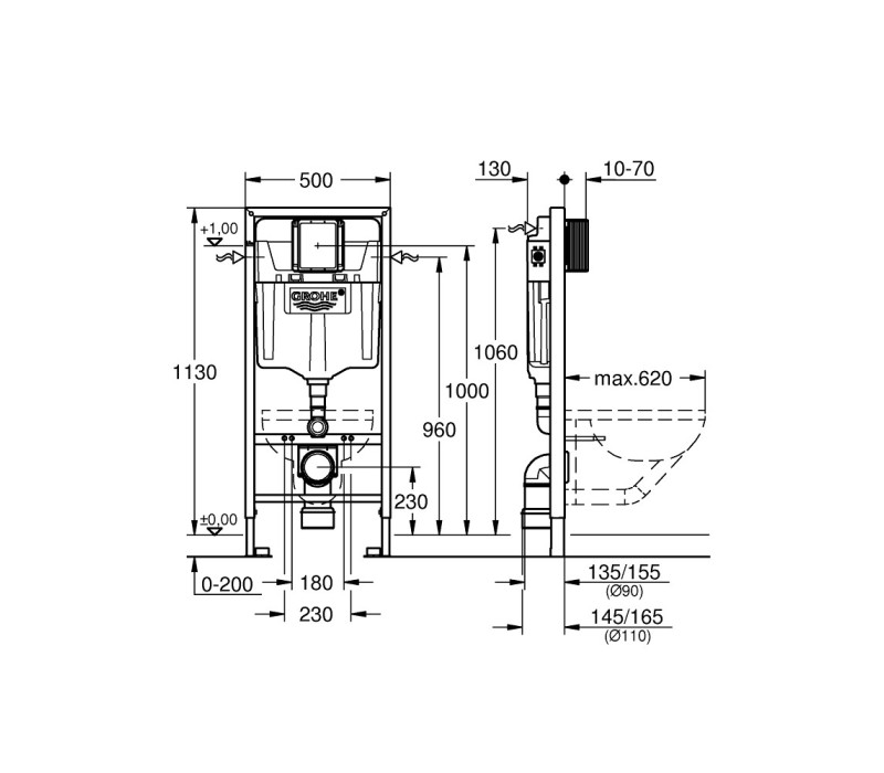 Комплект в зборі Grohe Rapid SL, для підвісного унітазу (кнопка Skate Cosmopolitan S) (39501000) Комплект в зборі Grohe Rapid SL, для підвісного унітазу (кнопка Skate Cosmopolitan S) (39501000)