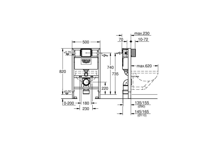 Комплект для унітазу 2-в-1 Grohe Rapid SL, монтажна висота 0.82 м (38948000) 38948000