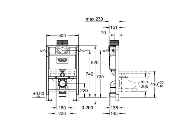 Комплект для унітазу 2-в-1 Grohe Rapid SL, монтажна висота 0.82 м (38948000) 38948000