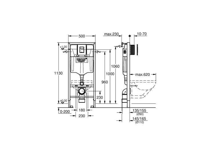 Комплект для унітазу 3-в-1 Grohe Solido, 1.13 м висота установки (кнопка Even Black) (38811KF0) 38811KF0