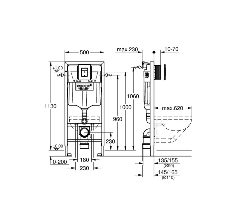 Комплект для унітазу 3-в-1 Grohe Solido, 1.13 м висота установки (кнопка Even Black) (38811KF0)
