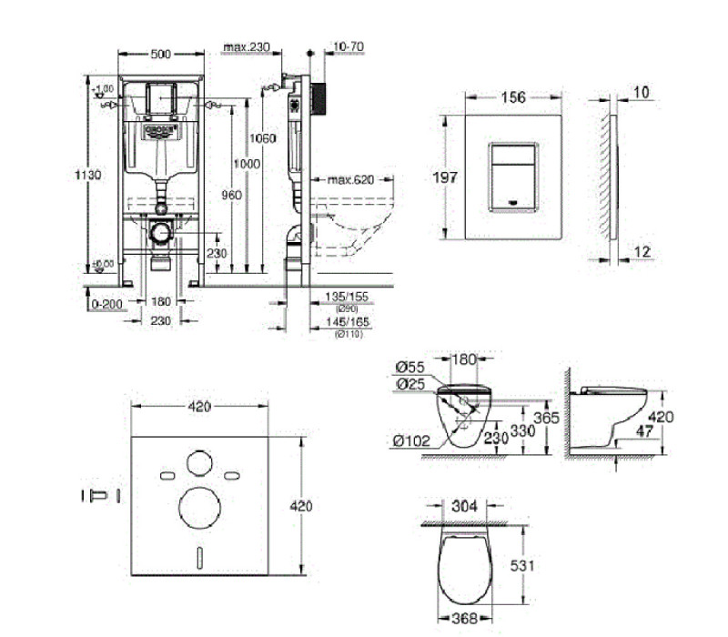 Комплект Grohe Bau Ceramic, інсталяційна система з підвісним унітазом (39586000)