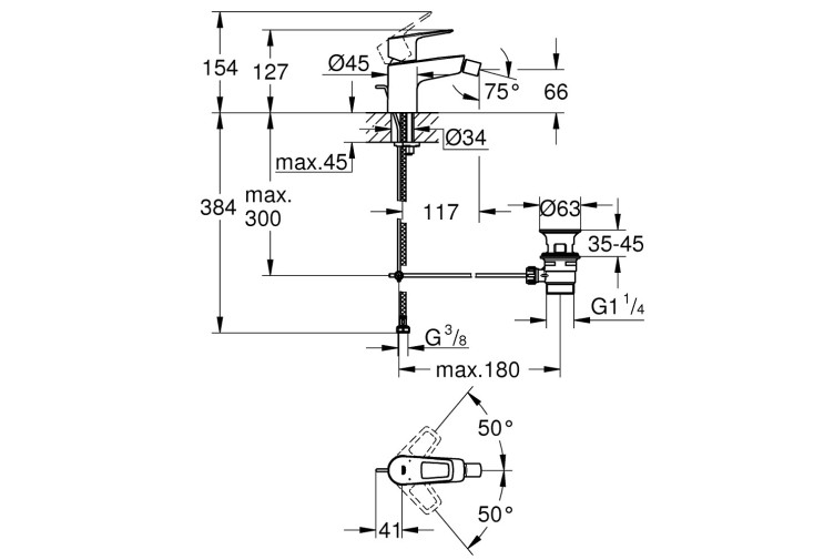Смеситель однорычажный Grohe BauLoop New Для биде (23338001) 23338001