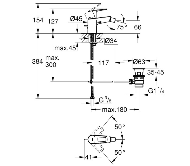Змішувач одноважільний Grohe BauLoop New Для біде (23338001)