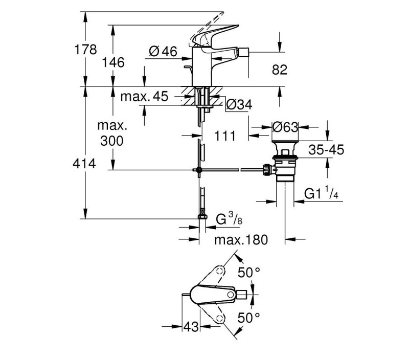 Змішувач одноважільний Grohe Euroeco для біде (23263001)