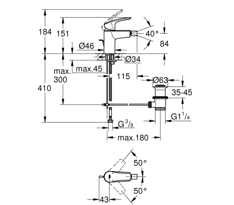 Змішувач одноважільний Grohe Eurosmart для біде S-Size (329292433)