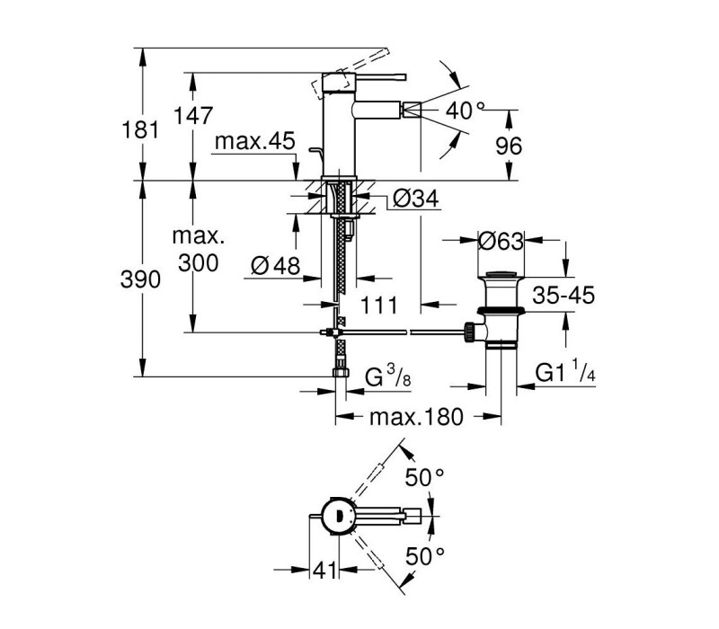 Змішувач одноважільний Grohe Essence для біде 1/2" s-розміру (24178001)