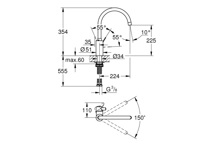 Смеситель однорычажный Grohe Eurosmart Cosmopolitan для мойки (32843002) 32843002 Смеситель однорычажный Grohe Eurosmart Cosmopolitan для мойки (32843002) 32843002
