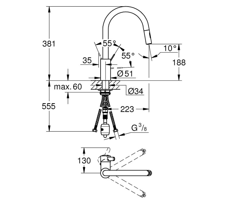 Смеситель однорычажный Grohe Eurosmart Cosmopolitan для мойки (31481001) Смеситель однорычажный Grohe Eurosmart Cosmopolitan для мойки (31481001)