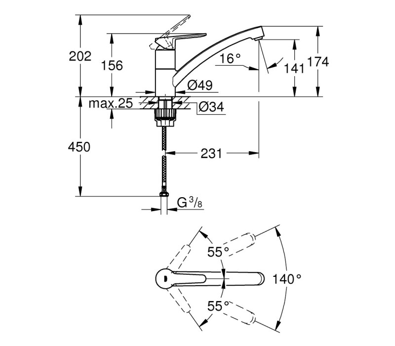 Змішувач одноважільний Grohe BauEco для мийки (31680000)